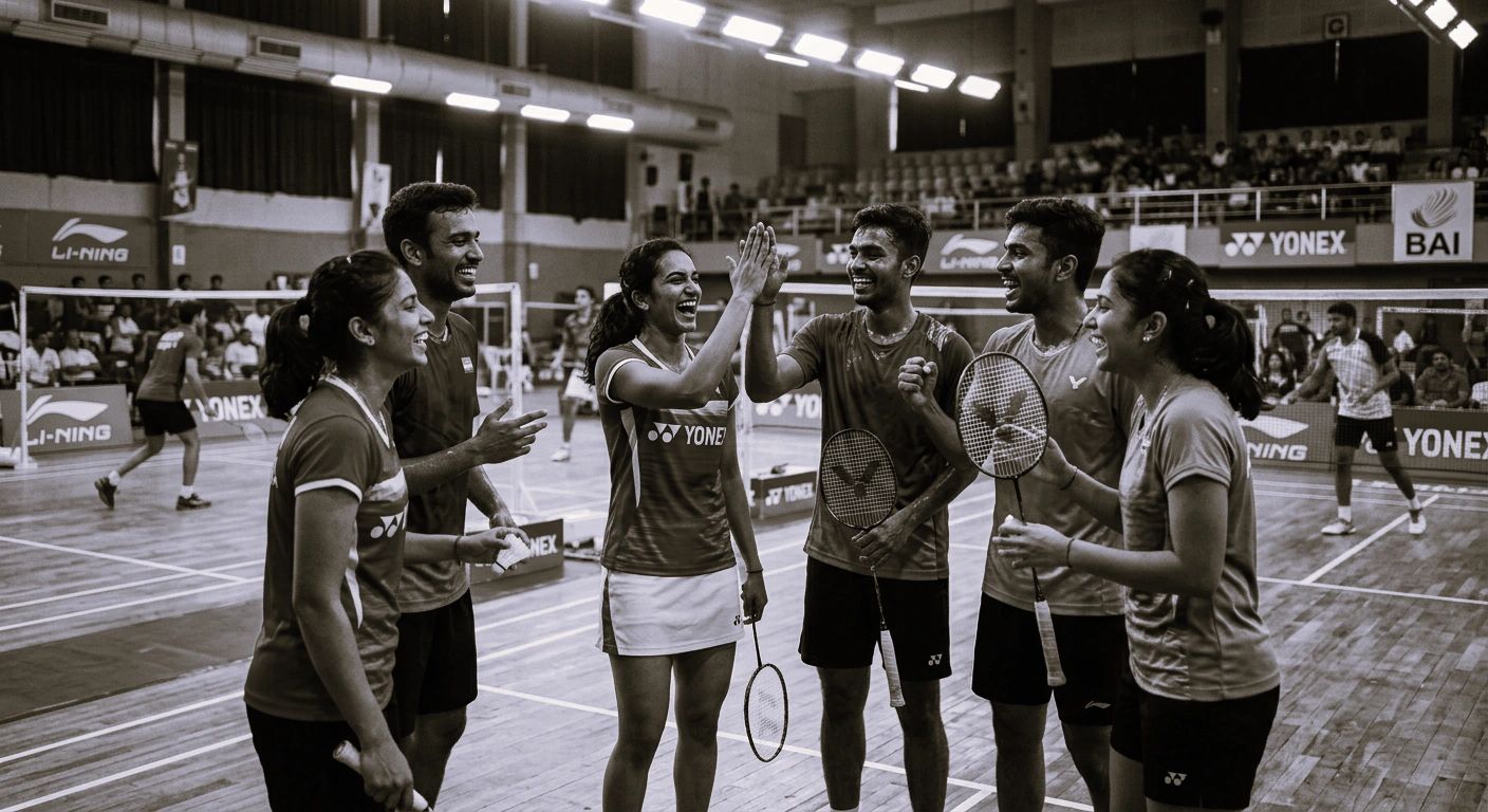 Badminton players in action